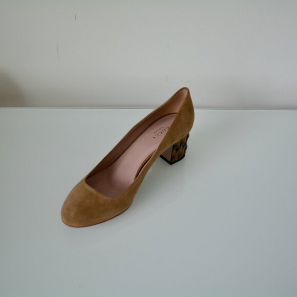 NIB GUCCI SUEDE LEATHER DAHLIA BAMBOO PUMPS - Picture 5 of 11